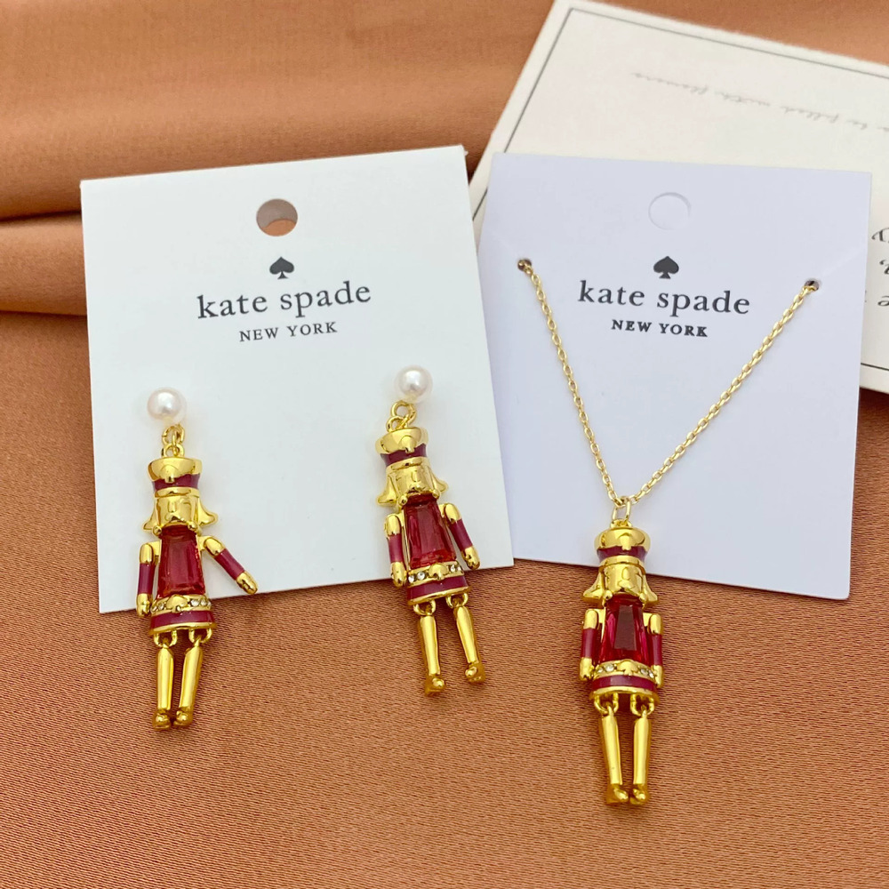 Kate SPADE Creative Red Zircon Guard Earrings Metal Necklace Set